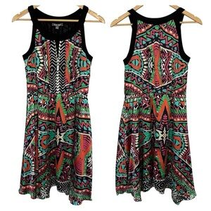 Roz&Ali Funky A-Line Dress Sz 8 Multicolor Halter Party Cocktail Artsy Casual